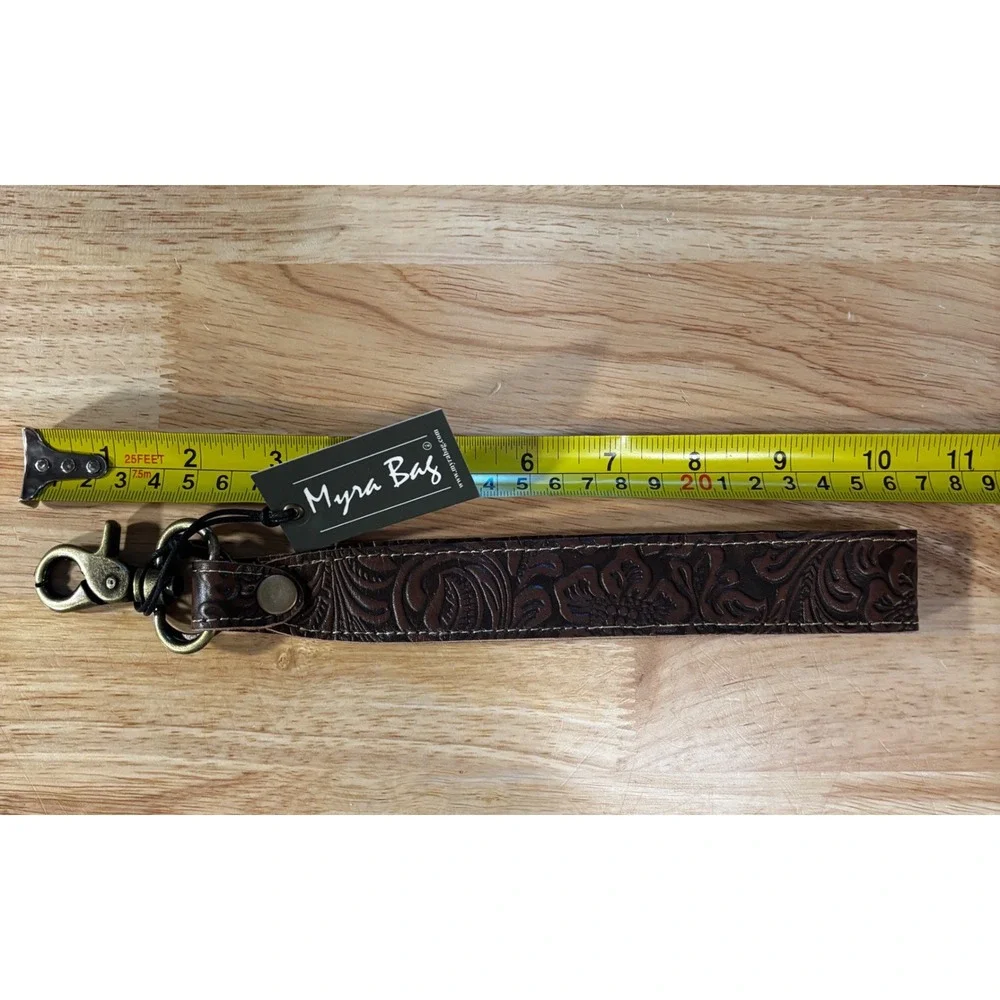 Myra Handbags Brown‎ Leather Hand Tooled Key Fob Classic Country Bag Charm New